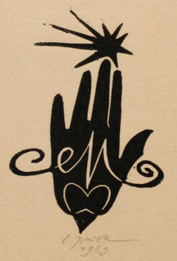 Exlibris by Ladislav Rusek from Czech Republic for ? M. - Hand(s) Monogram 