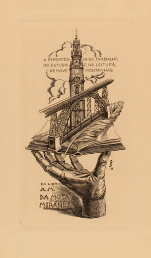 Exlibris by Julio Fernandez Saez from Spain for Artur Mario Da Mota Miranda - Architecture Hand(s) 