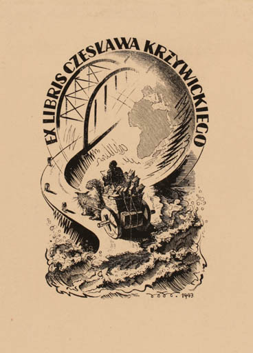Exlibris by Waclav Waskowski from Poland for Czeskawa Krzywickieco - Car Globe Art 