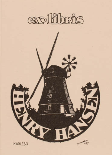 Exlibris by Hans Chr. Hornhaver from Denmark for Henry Hansen - Mill 