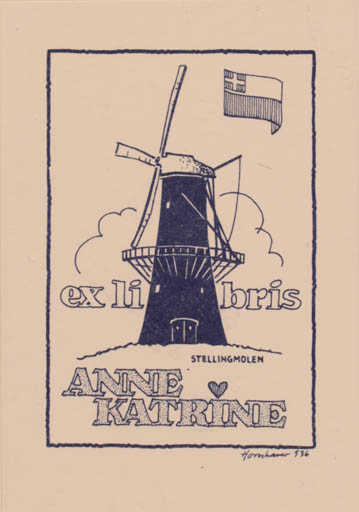 Exlibris by Hans Chr. Hornhaver from Denmark for Anne Katrine - Mill 