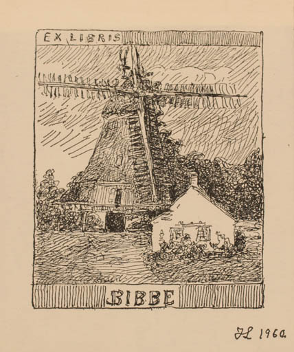 Exlibris by Johannes Larsen from Denmark for ? Bibbe - Mill 