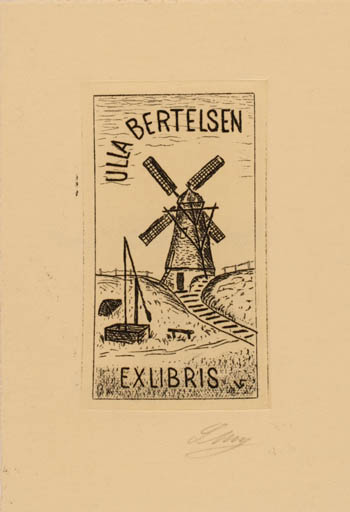 Exlibris by Lorentz May from Denmark for Ulla Bertelsen - Mill 