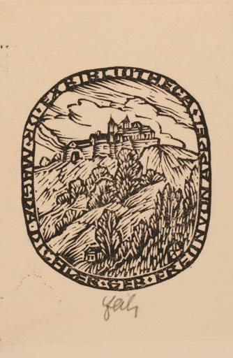 Exlibris by Otto Feil from Austria for dr. Magda Dichler - Castle/Palace Scenery/Landscape 