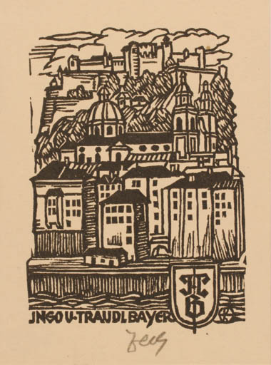 Exlibris by Otto Feil from Austria for Ingo U. Traudl Bayer - City 