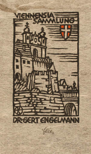 Exlibris by Otto Feil from Austria for Dr. Gert Engelmann - Castle/Palace Heraldry 