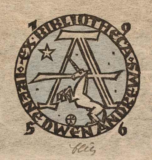 Exlibris by Otto Feil from Austria for Irene Dwen Andrews - Monogram Pegasus 