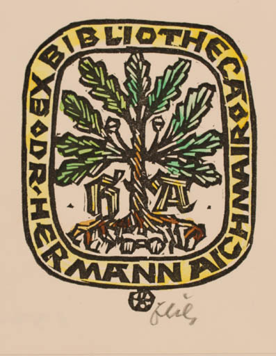 Exlibris by Otto Feil from Austria for Dr. Hermann Aichmaer - Tree 