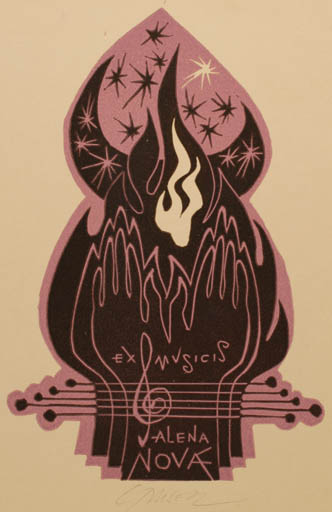 Exlibris by Ladislav Rusek from Czech Republic for Alena Nova - Hand(s) Music 