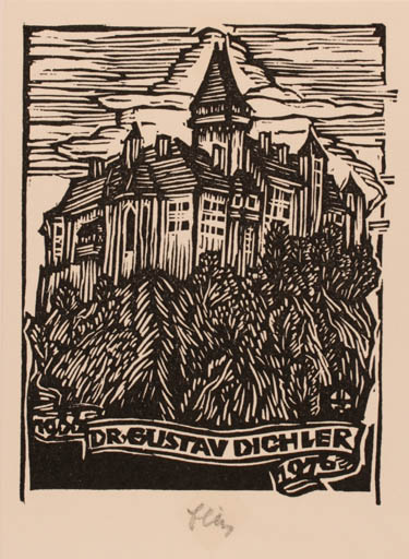 Exlibris by Otto Feil from Austria for Dr. Gustav Dichler - Castle/Palace 