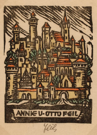 Exlibris by Otto Feil from Austria for Annie & Otto Feil - Castle/Palace City 