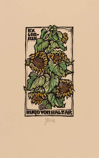 Exlibris by Otto Feil from Austria for Hugo Von Balzar - Flower Flora 