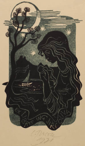 Exlibris by Ladislav Rusek from Czech Republic for Ing. Jiri Oliva - Woman Scenery/Landscape 