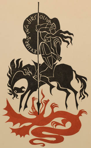 Exlibris by Ladislav Rusek from Czech Republic for Ing. Jiri Oliva - Religion Knight Sct.G. and the Dragon 