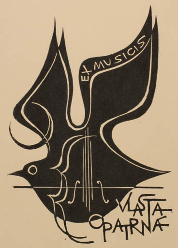 Exlibris by Ladislav Rusek from Czech Republic for Vlasta Opatrna - Ex Mucika Bird Music 