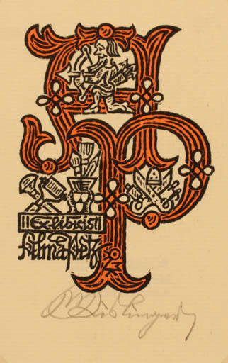 Exlibris by Max Kislinger from Austria for Alma Petz - Monogram 