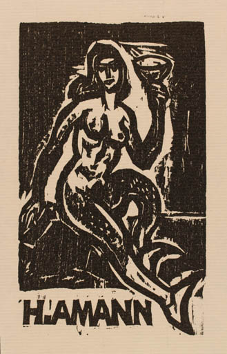 Exlibris by Rudolf Koch from Germany for Hans Amann - Mermaid 