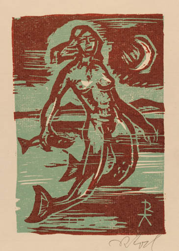 Exlibris by Rudolf Koch from Germany for ? ? - Mermaid 