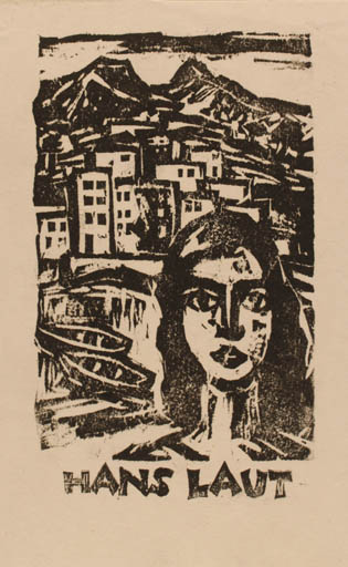 Exlibris by Rudolf Koch from Germany for Dr. Hans Laut - City Woman Scenery/Landscape 