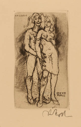 Exlibris by Rudolf Koch from Germany for Otto Holl - Erotica Woman Man Theater/Cirkus 