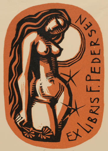 Exlibris by Ladislav Rusek from Czech Republic for Frank Pedersen - Woman Nude 