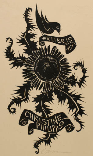 Exlibris by Ladislav Rusek from Czech Republic for Christine Philipps - Flower Bird 