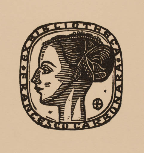 Exlibris by Otto Feil from Austria for Francesco Carbonara - Heraldry Woman Portrait 