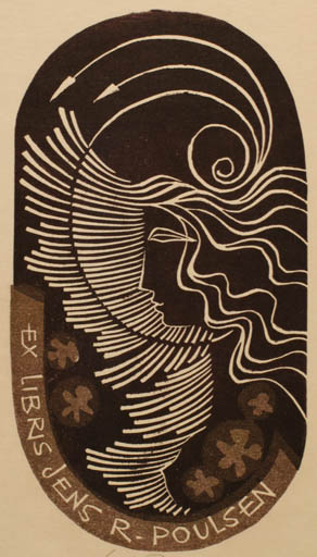 Exlibris by Ladislav Rusek from Czech Republic for Jens R. Poulsen - Woman Portrait 