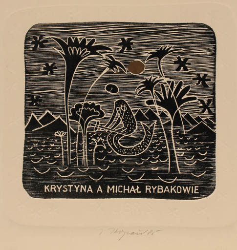 Exlibris by Jana Krejcova from Czechoslovakia for Krystyna A Michal Rybakowie - Maritime 