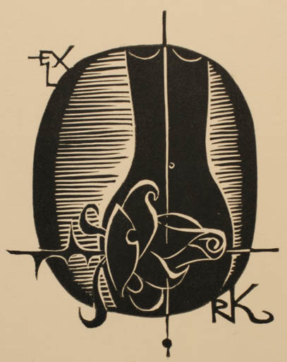 Exlibris by Ladislav Rusek from Czech Republic for ? R. K. - Flower Woman 