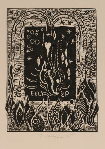 Exlibris by Jana Krejcova from Czechoslovakia for Zdenek Papoksek - Abstract 