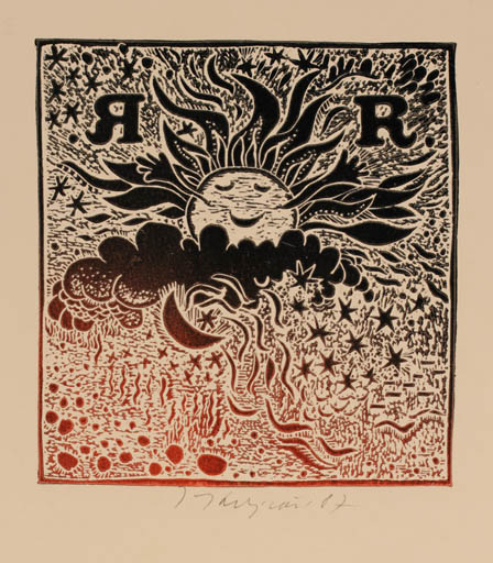 Exlibris by Jana Krejcova from Czechoslovakia for R. R. - Sun 