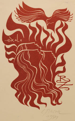 Exlibris by Ladislav Rusek from Czech Republic for ? R. Z. - Bird Woman 