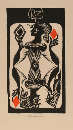 Exlibris by Anna Grmelova from Czech Republic for R. Z. - Woman Sport/game 