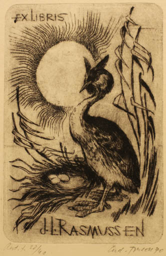 Exlibris by Ladislav Rusek from Czech Republic for Jørgen Lindhardt Rasmussen - Bird Sun 