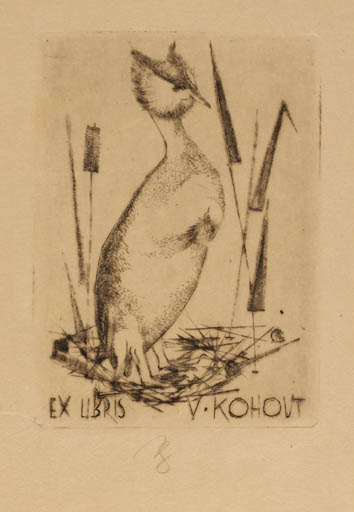 Exlibris by Anna Grmelova from Czech Republic for Vladislav Kohout - Bird 