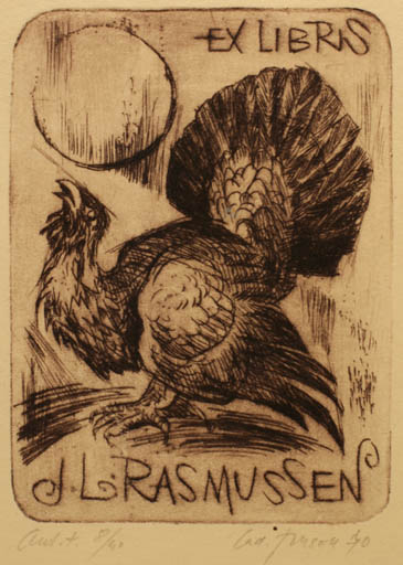 Exlibris by Ladislav Rusek from Czech Republic for Jørgen Lindhardt Rasmussen - Bird Sun 