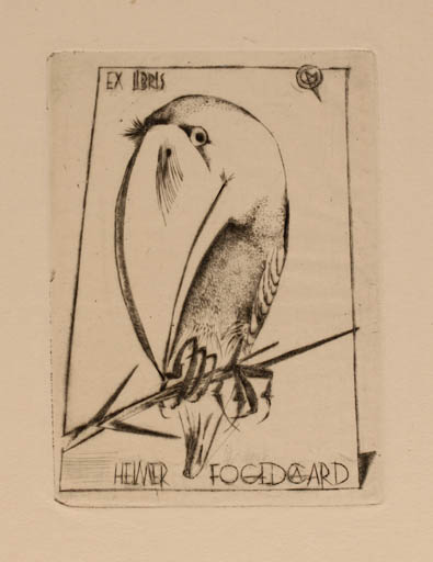 Exlibris by Anna Grmelova from Czech Republic for Helmer Fogedgaard - Bird 