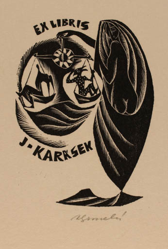 Exlibris by Anna Grmelova from Czech Republic for Jan Karasek - Woman 