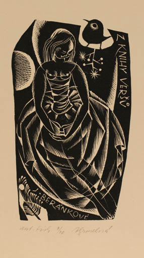 Exlibris by Anna Grmelova from Czech Republic for Jirinka Berankova - Bird Woman 