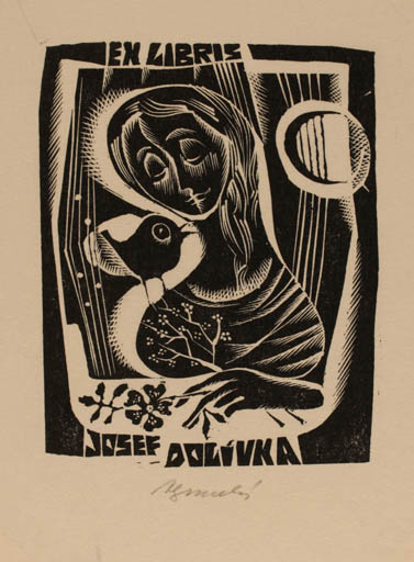 Exlibris by Anna Grmelova from Czech Republic for Josef Dolivka - Bird Woman 