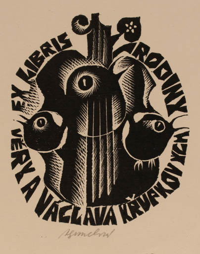 Exlibris by Anna Grmelova from Czech Republic for Vera a Vaclav Krupkovi - Bird 