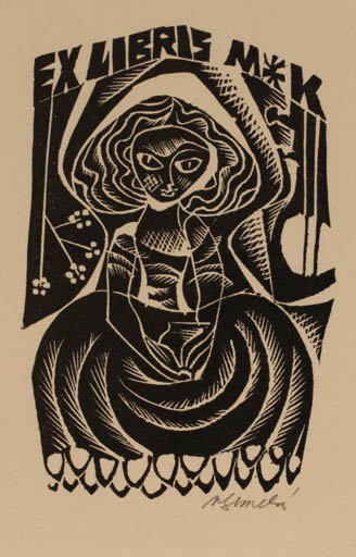 Exlibris by Anna Grmelova from Czech Republic for ? MK - Woman 