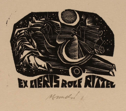 Exlibris by Anna Grmelova from Czech Republic for Rolf Rittel - 