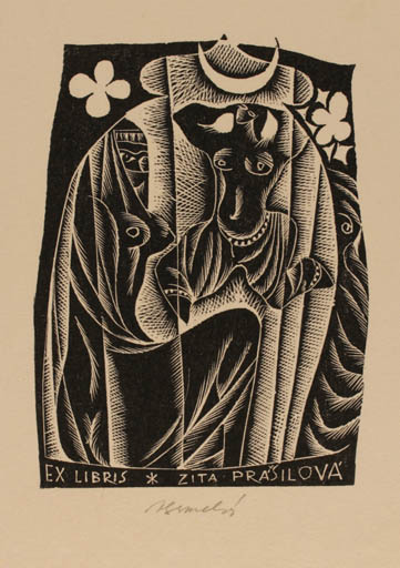 Exlibris by Anna Grmelova from Czech Republic for Zita Prasilova - Woman 