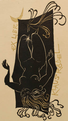 Exlibris by Ladislav Rusek from Czech Republic for Klaus Rödel - Woman Nude 