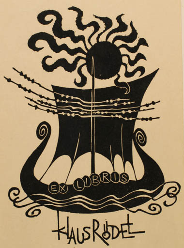 Exlibris by Ladislav Rusek from Czech Republic for Klaus Rödel - Maritime Ship/Boat Sun 