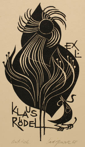 Exlibris by Ladislav Rusek from Czech Republic for Klaus Rödel - Abstract Bird Sun 