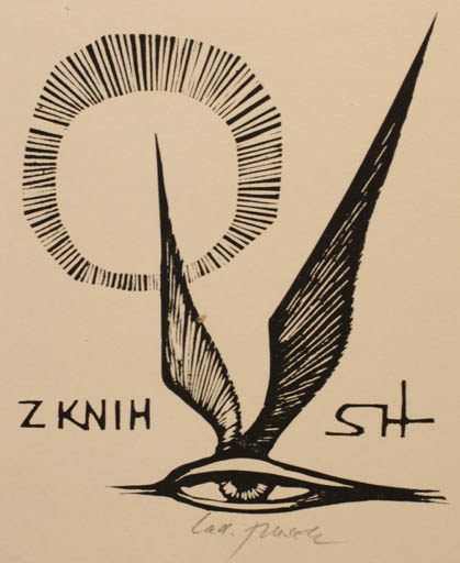 Exlibris by Ladislav Rusek from Czech Republic for ? S. H. - Bird Sun 