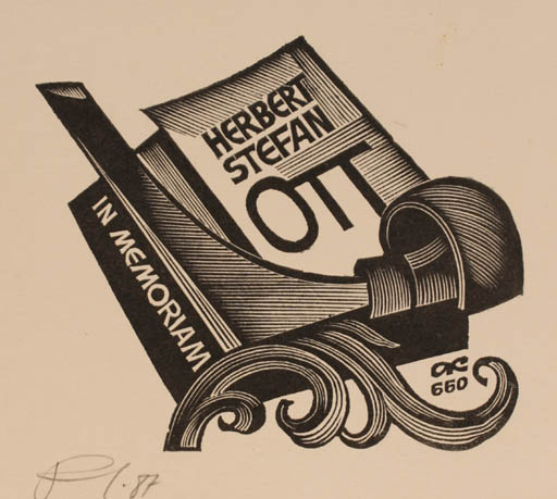 Exlibris by Anatolij Kalaschnikow from Russia for Herbert Stefan In Memoriam Ott - 